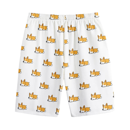 Sleeping Corgi Pattern Print Cotton Shorts