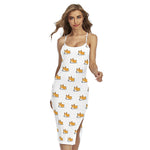 Sleeping Corgi Pattern Print Cross Back Cami Dress