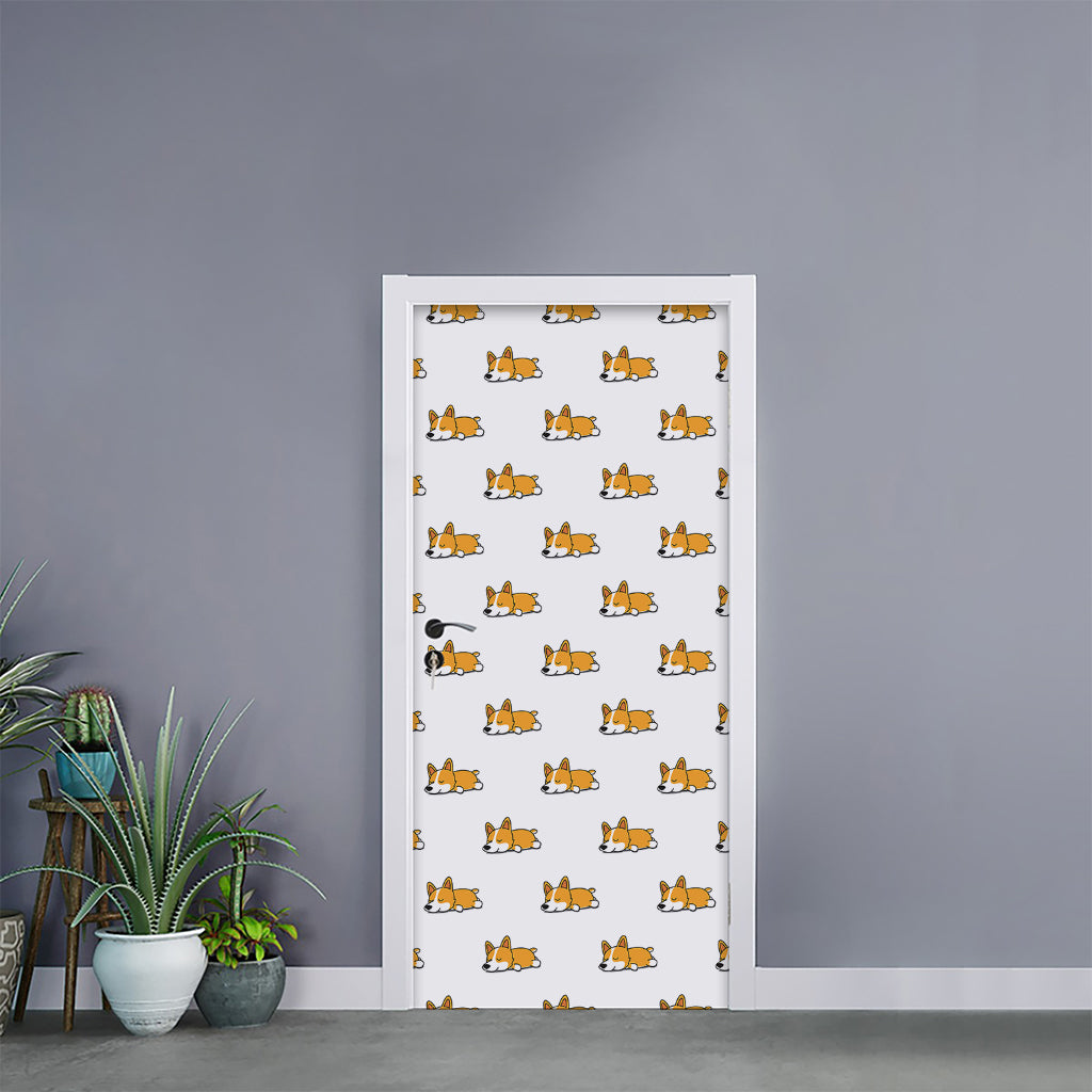 Sleeping Corgi Pattern Print Door Sticker