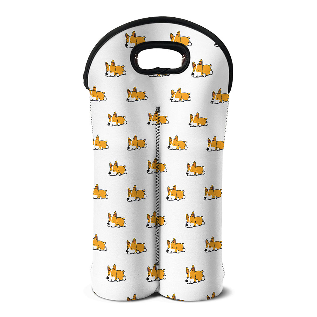 Sleeping Corgi Pattern Print Double Neoprene Wine Tote
