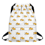 Sleeping Corgi Pattern Print Drawstring Backpack