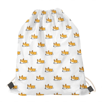 Sleeping Corgi Pattern Print Drawstring Bag