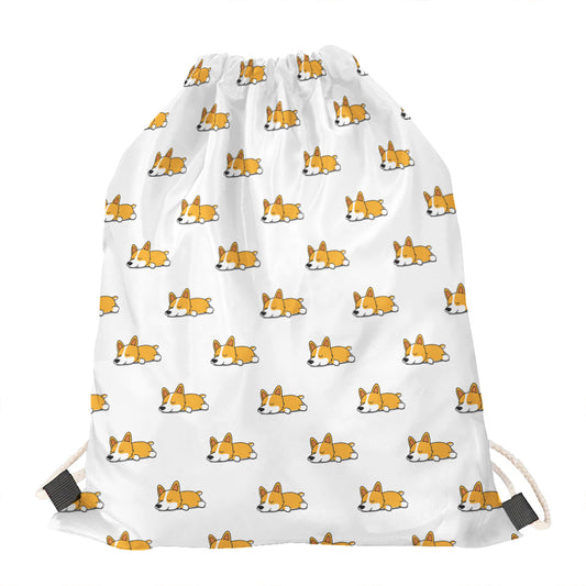Sleeping Corgi Pattern Print Drawstring Bag
