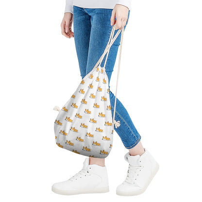 Sleeping Corgi Pattern Print Drawstring Bag