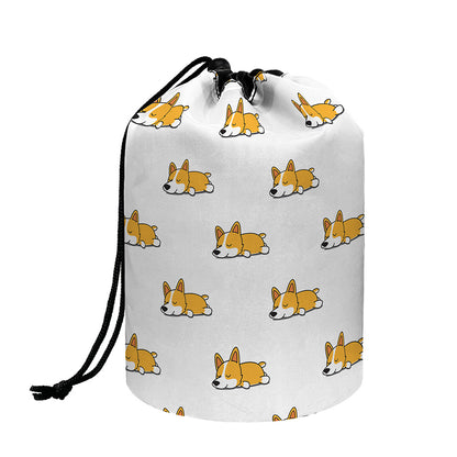 Sleeping Corgi Pattern Print Drawstring Makeup Bag