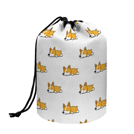Sleeping Corgi Pattern Print Drawstring Makeup Bag