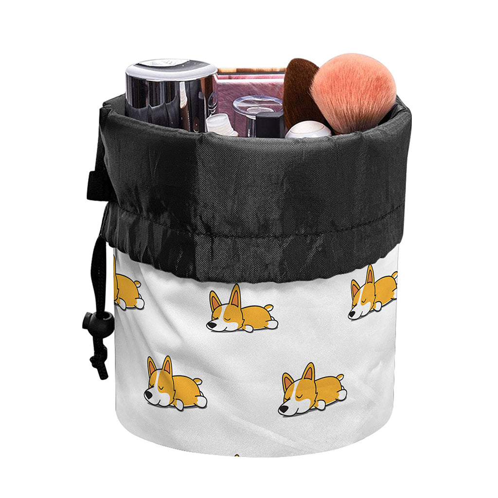 Sleeping Corgi Pattern Print Drawstring Makeup Bag