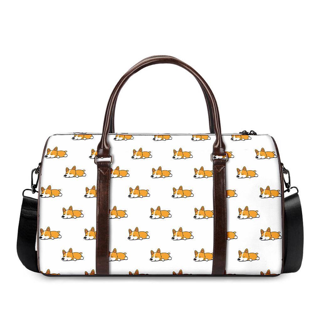 Sleeping Corgi Pattern Print Duffle Bag