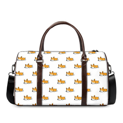 Sleeping Corgi Pattern Print Duffle Bag