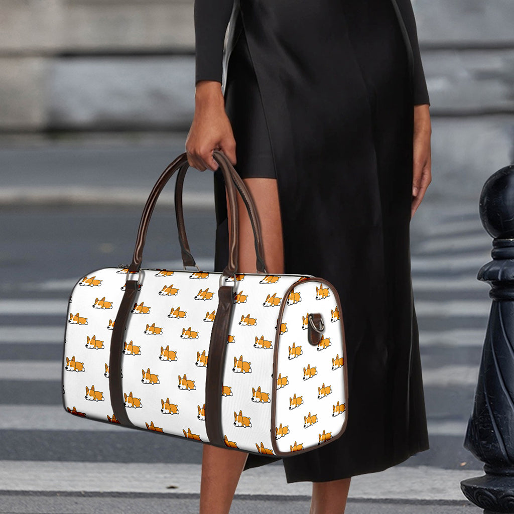 Sleeping Corgi Pattern Print Duffle Bag
