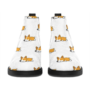 Sleeping Corgi Pattern Print Flat Ankle Boots