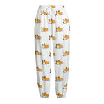 Sleeping Corgi Pattern Print Fleece Lined Knit Pants