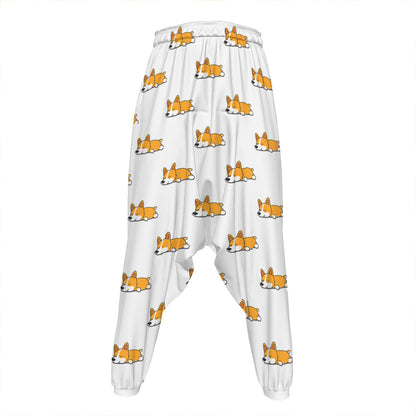 Sleeping Corgi Pattern Print Hammer Pants