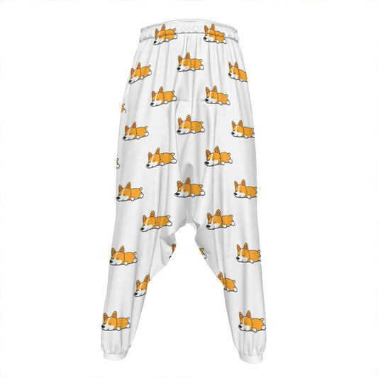 Sleeping Corgi Pattern Print Hammer Pants