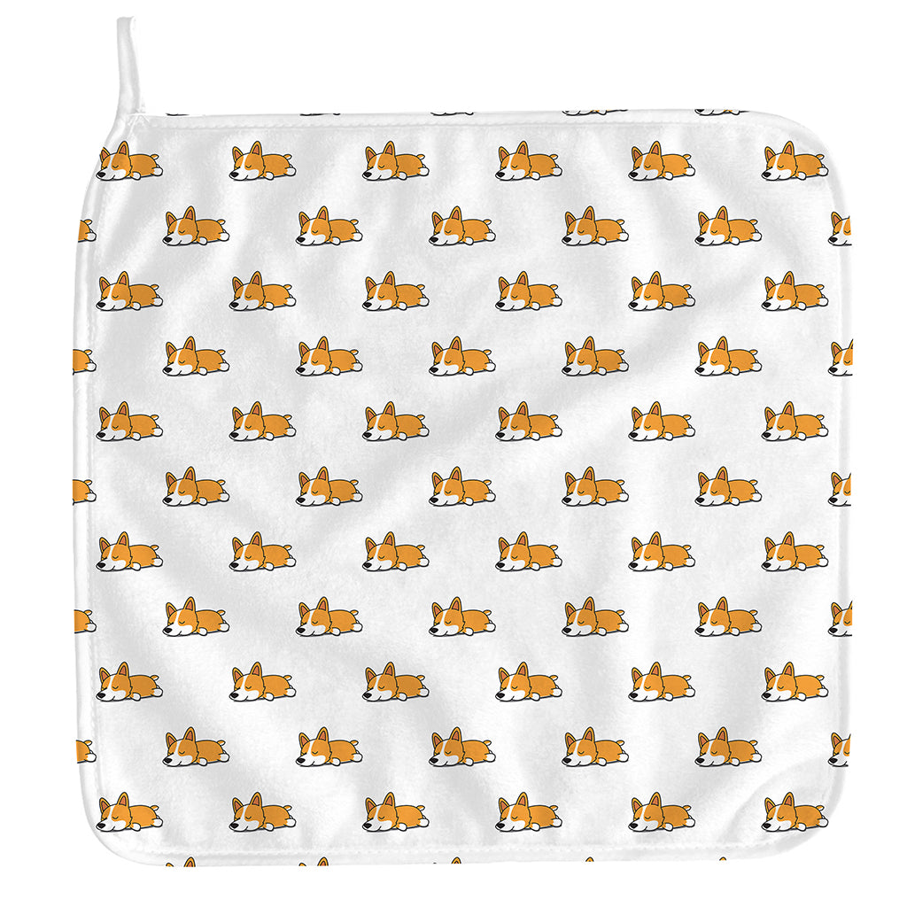 Sleeping Corgi Pattern Print Hand Towel