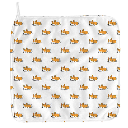 Sleeping Corgi Pattern Print Hand Towel
