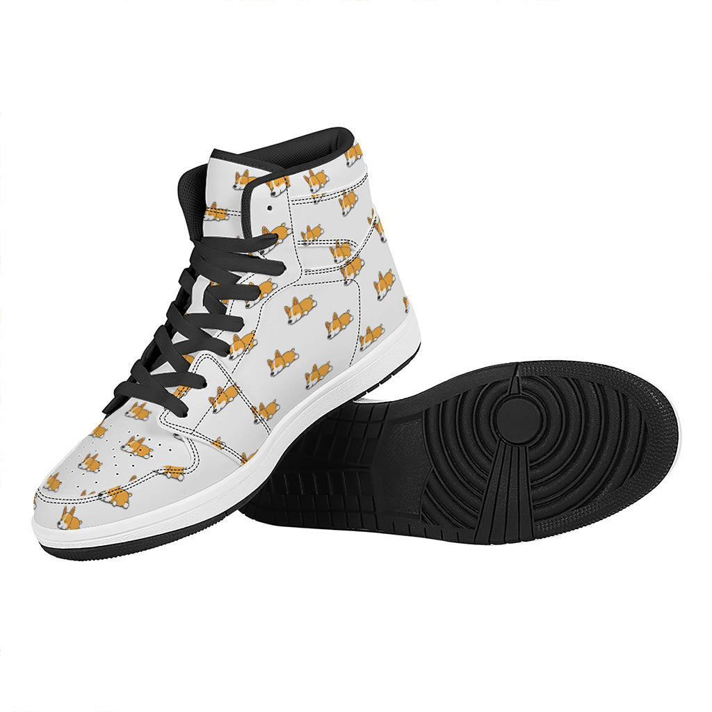 Sleeping Corgi Pattern Print High Top Leather Sneakers