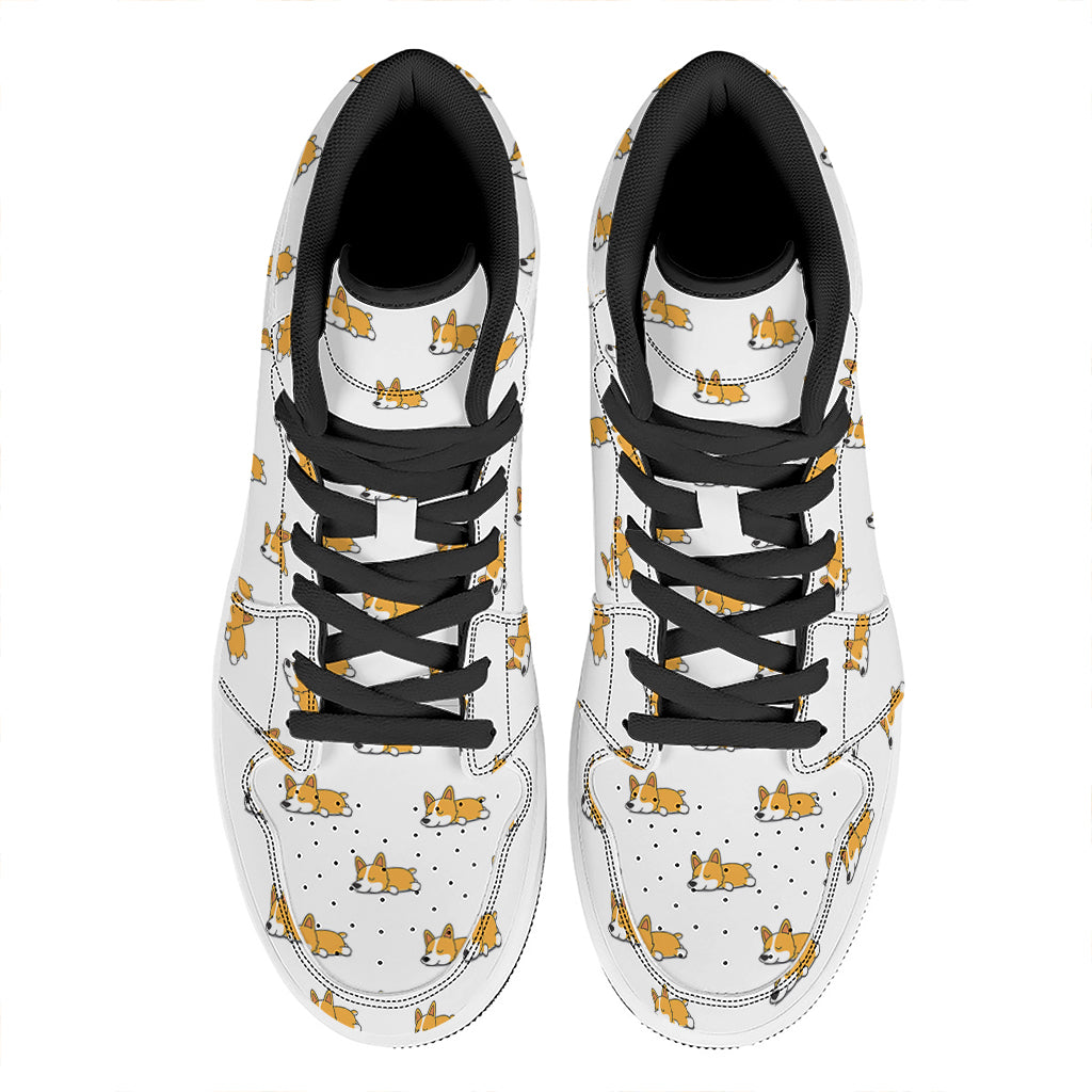 Sleeping Corgi Pattern Print High Top Leather Sneakers