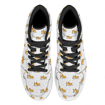 Sleeping Corgi Pattern Print High Top Leather Sneakers