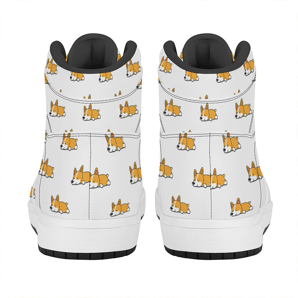 Sleeping Corgi Pattern Print High Top Leather Sneakers