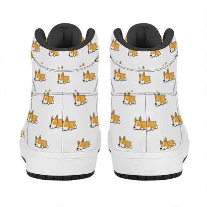 Sleeping Corgi Pattern Print High Top Leather Sneakers