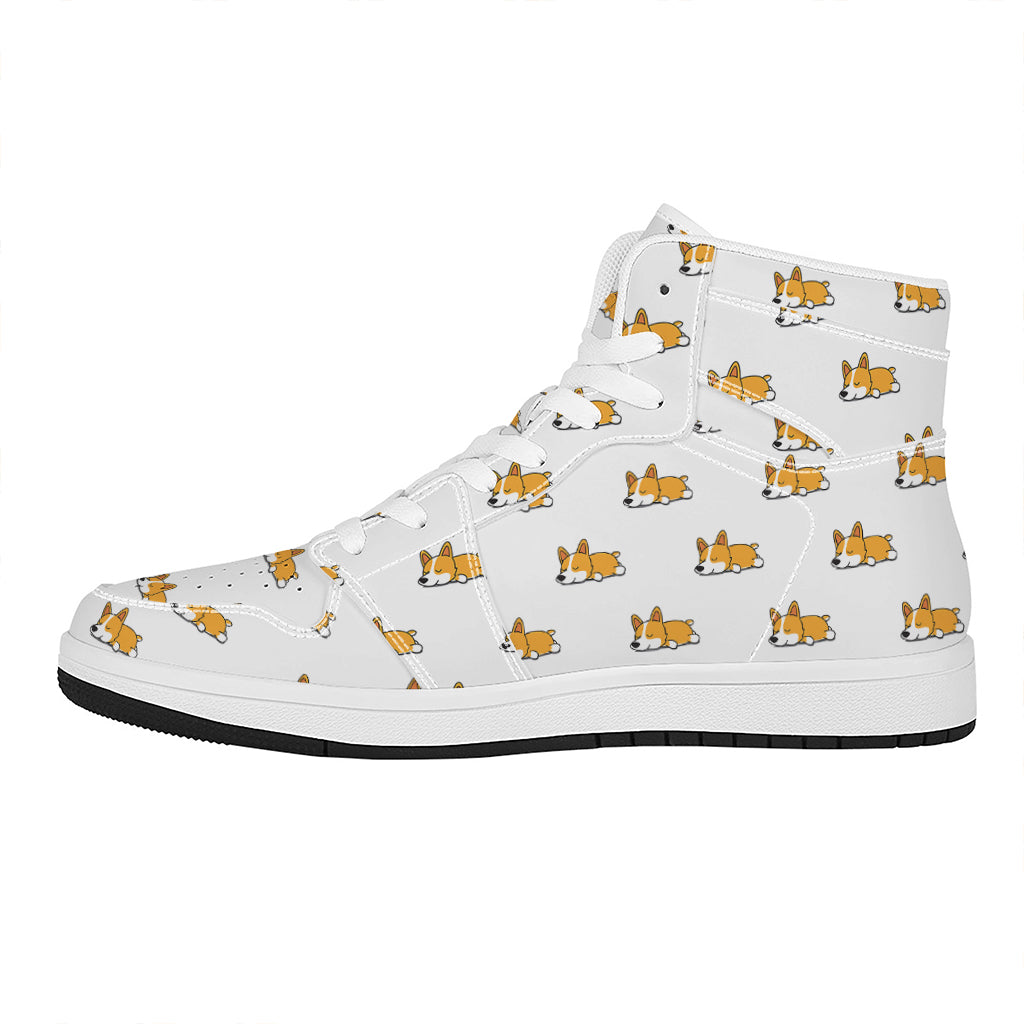 Sleeping Corgi Pattern Print High Top Leather Sneakers