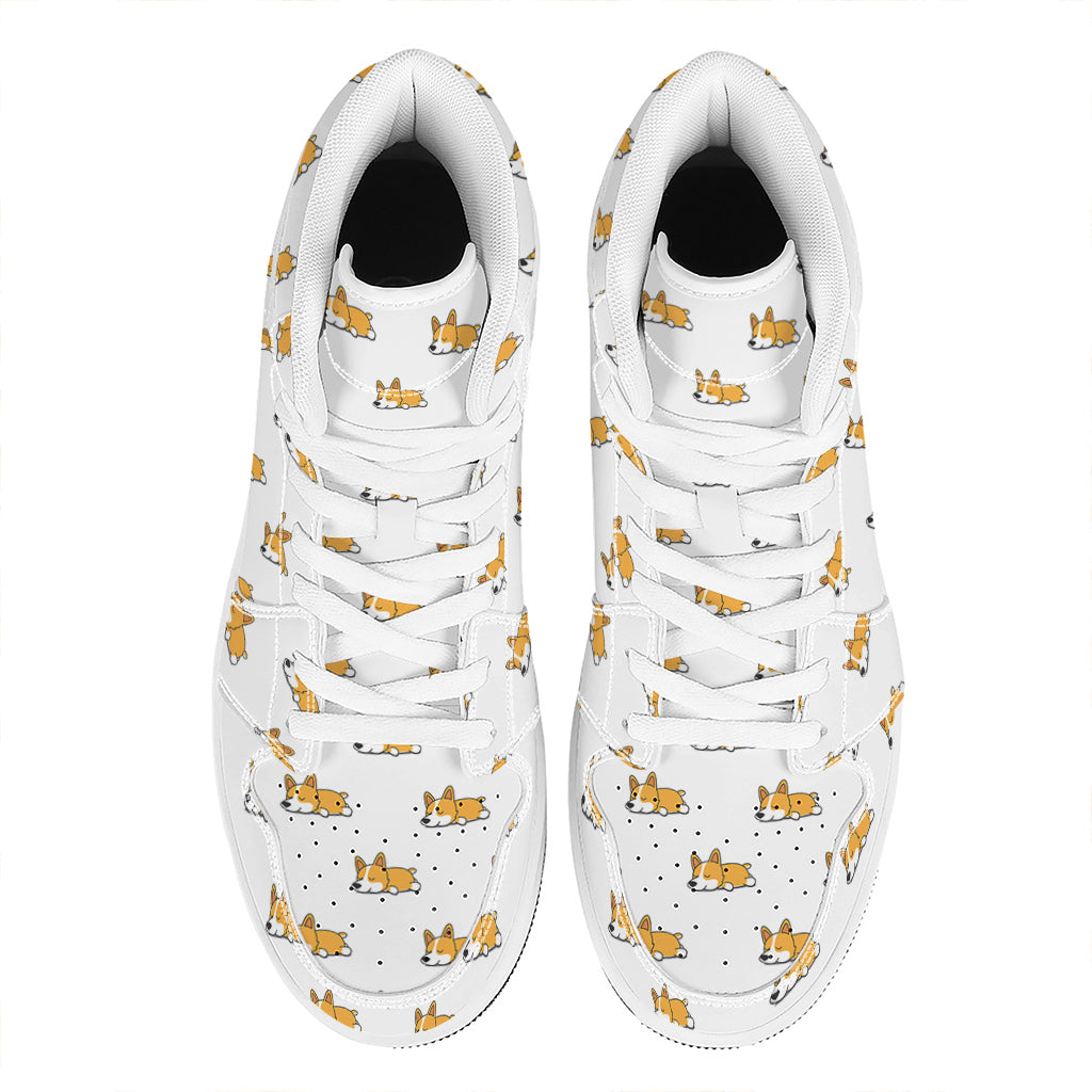 Sleeping Corgi Pattern Print High Top Leather Sneakers