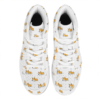 Sleeping Corgi Pattern Print High Top Leather Sneakers