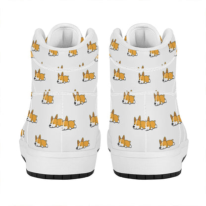 Sleeping Corgi Pattern Print High Top Leather Sneakers