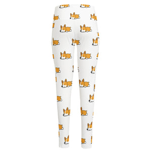 Sleeping Corgi Pattern Print High-Waisted Pocket Leggings