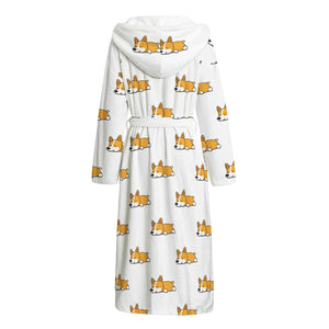 Sleeping Corgi Pattern Print Hooded Bathrobe