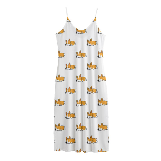 Sleeping Corgi Pattern Print Jersey Midi Cami Dress