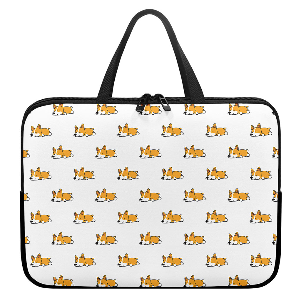 Sleeping Corgi Pattern Print Laptop Sleeve With Handle