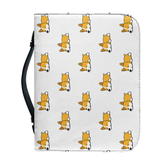 Sleeping Corgi Pattern Print Leather Bible Cover