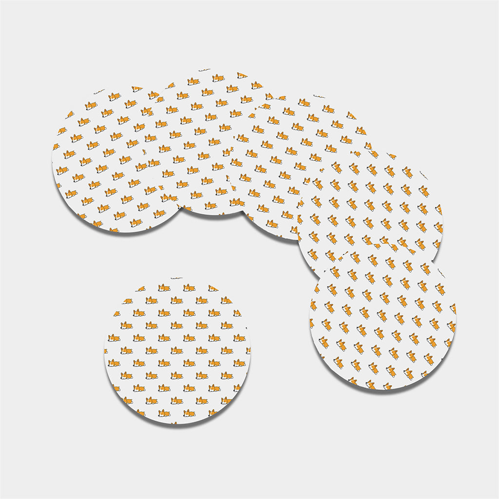 Sleeping Corgi Pattern Print Leather Coaster Set