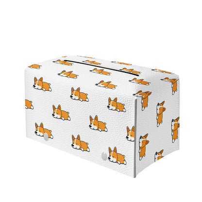 Sleeping Corgi Pattern Print Leather Tissue Box Cover