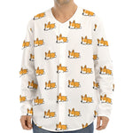 Sleeping Corgi Pattern Print Long Sleeve Baseball Jersey