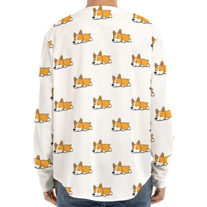 Sleeping Corgi Pattern Print Long Sleeve Baseball Jersey