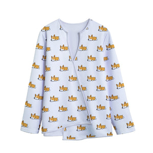 Sleeping Corgi Pattern Print Long Sleeve Short Coat