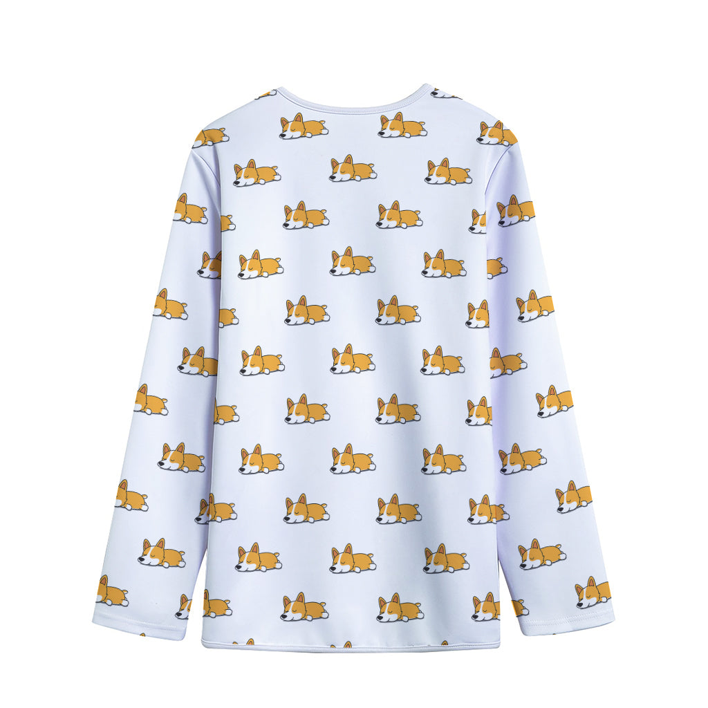 Sleeping Corgi Pattern Print Long Sleeve Short Coat