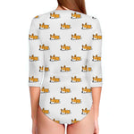 Sleeping Corgi Pattern Print Long Sleeve Swimsuit