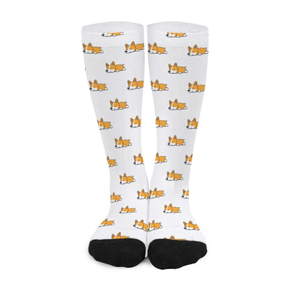 Sleeping Corgi Pattern Print Long Socks