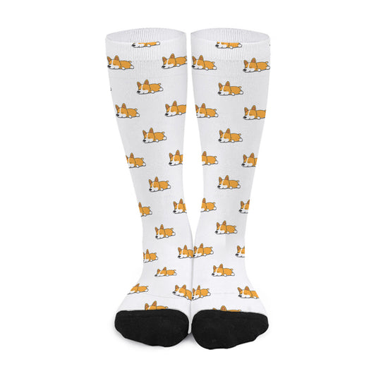 Sleeping Corgi Pattern Print Long Socks