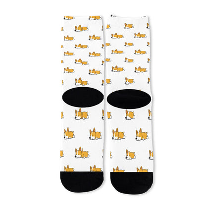 Sleeping Corgi Pattern Print Long Socks