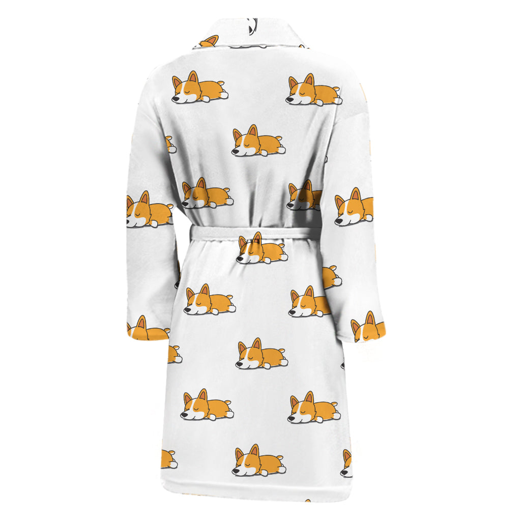 Sleeping Corgi Pattern Print Men's Bathrobe