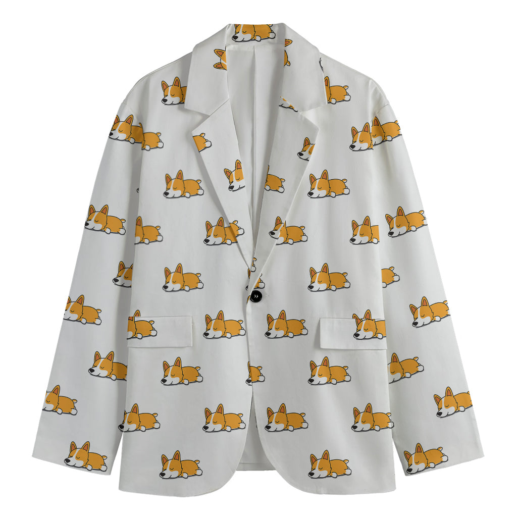 Sleeping Corgi Pattern Print Men's Blazer