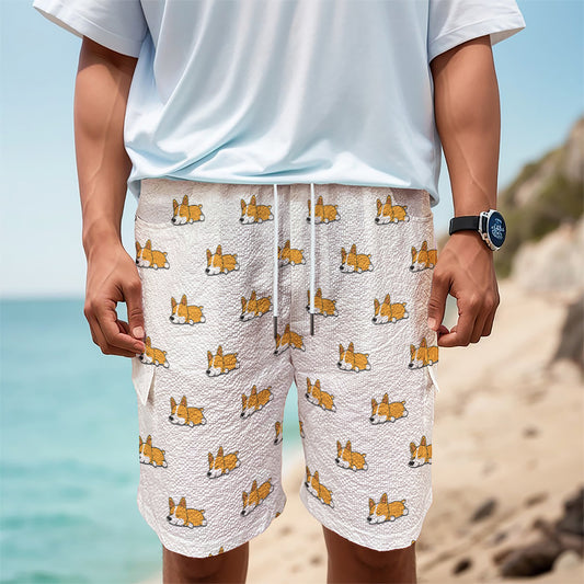 Sleeping Corgi Pattern Print Men's Cargo Shorts