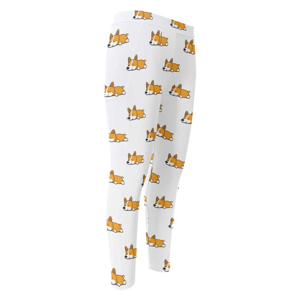 Sleeping Corgi Pattern Print Men's Compression Pants