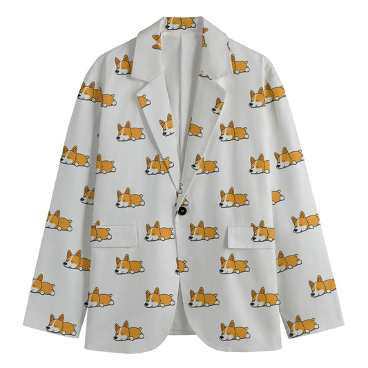 Sleeping Corgi Pattern Print Men's Cotton Blazer