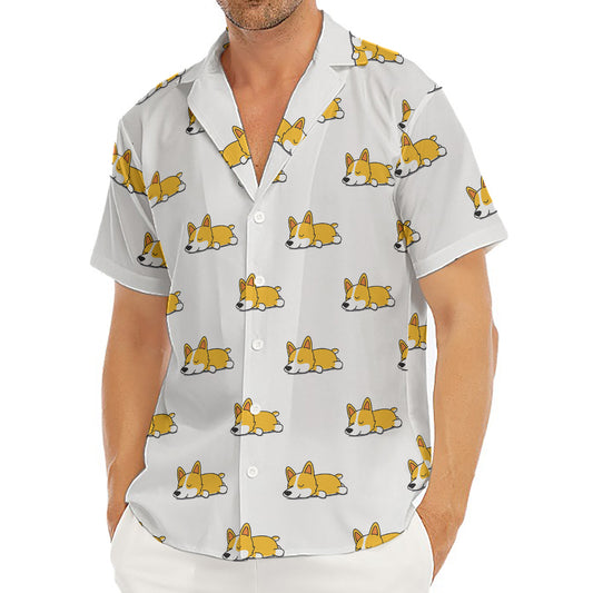 Sleeping Corgi Pattern Print Men's Deep V-Neck Shirt